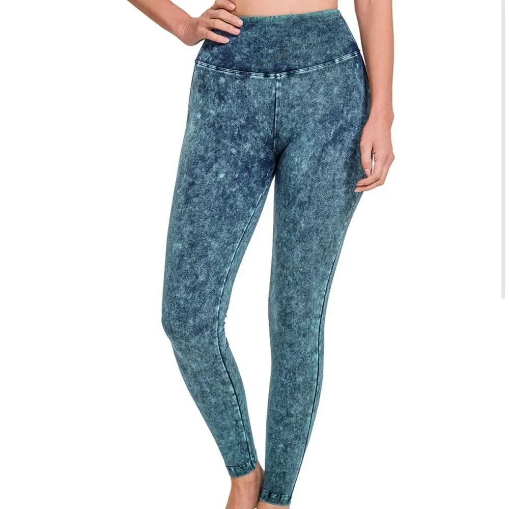 Zenana #SP-646AB MINERAL WASHED WIDE WAISTBAND YOGA LEGGINGS